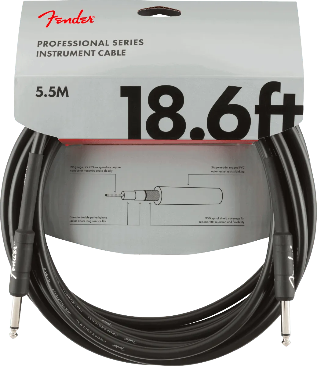 Professional Series Instrument Cable Straight/Straight 18.6 Black-Accessories-Fender-Muso's Stuff 