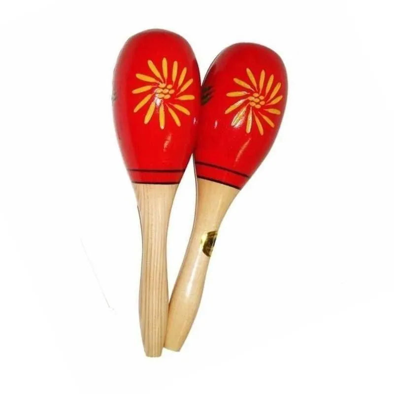 9.5 Inch Oval Shaped Maracas Red W/Yellow Flora-Drums & Percussion - Percussion-Muso's Stuff 